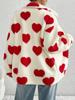 Women Fleece Winter Warm Plush Zipper Jacket Love Printed Casual Coat Loose Long Sleeve Outerwears