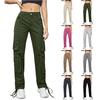 Women's Casual Lightweight Hiking Pants High Waist Beltless Straight Leg Loose 6 Pockets Cargo Pants