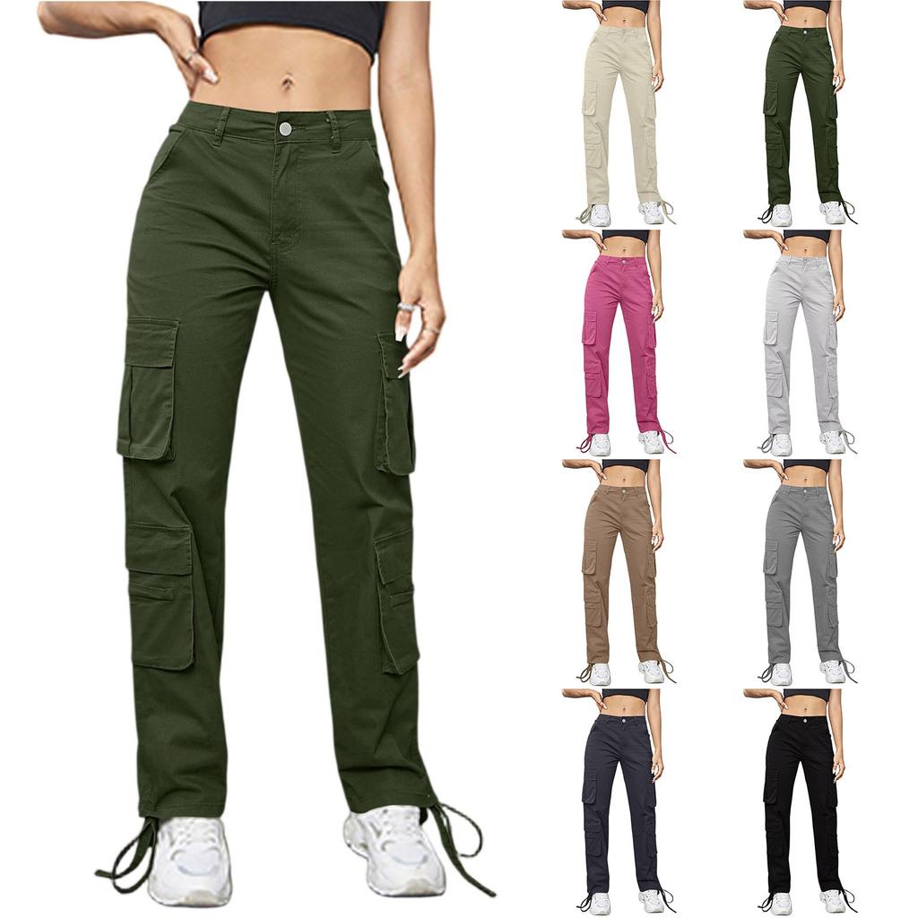 Women's Casual Lightweight Hiking Pants High Waist Beltless Straight Leg Loose 6 Pockets  Cargo Pants