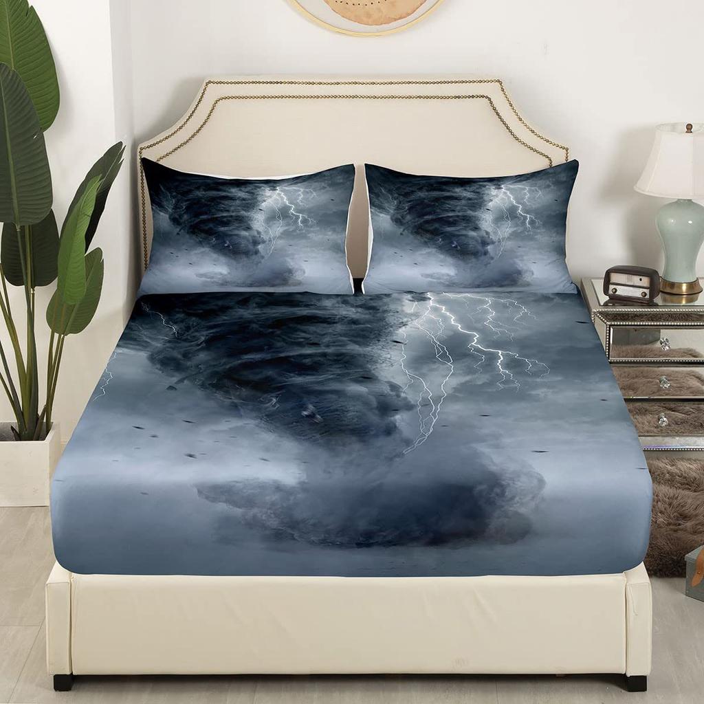 Мультяшный узор из костей Шапка на кровать из трех частей Цифровая печать Постельное белье Шапка на кровать Набор из трех частей Дети и взрослые