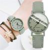 Women Fashion Watch Simple Leather Bracelet Watch Set Quartz Wristwatches Casual Female Clock