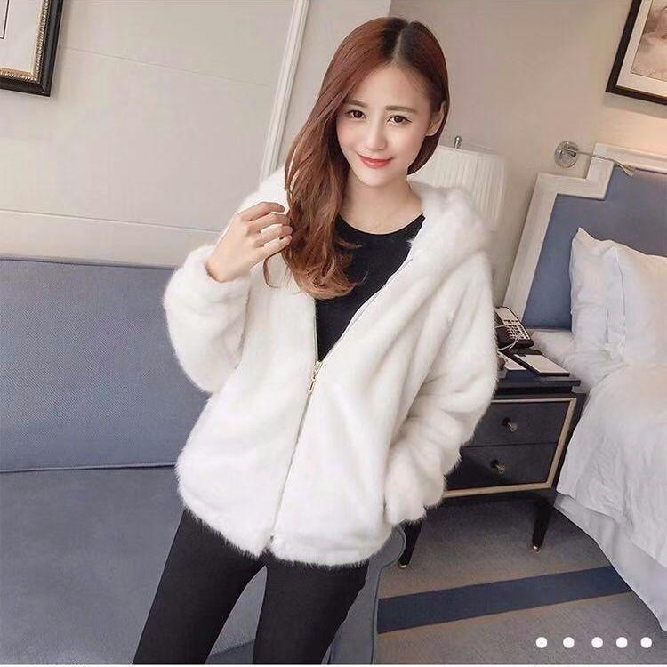 Women Warm Faux Fur Coat Hooded Winter Outerwear Fluffy Jacket Thicker