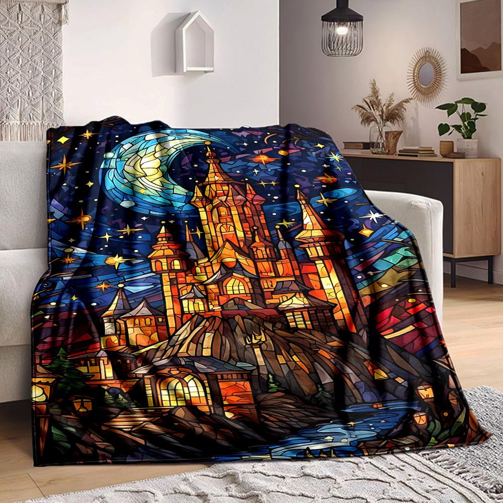 1pc Stained Glass Fantasy Blanket, Lightweight Flannel Throw Blanket For Sofa, Bed, Travel139