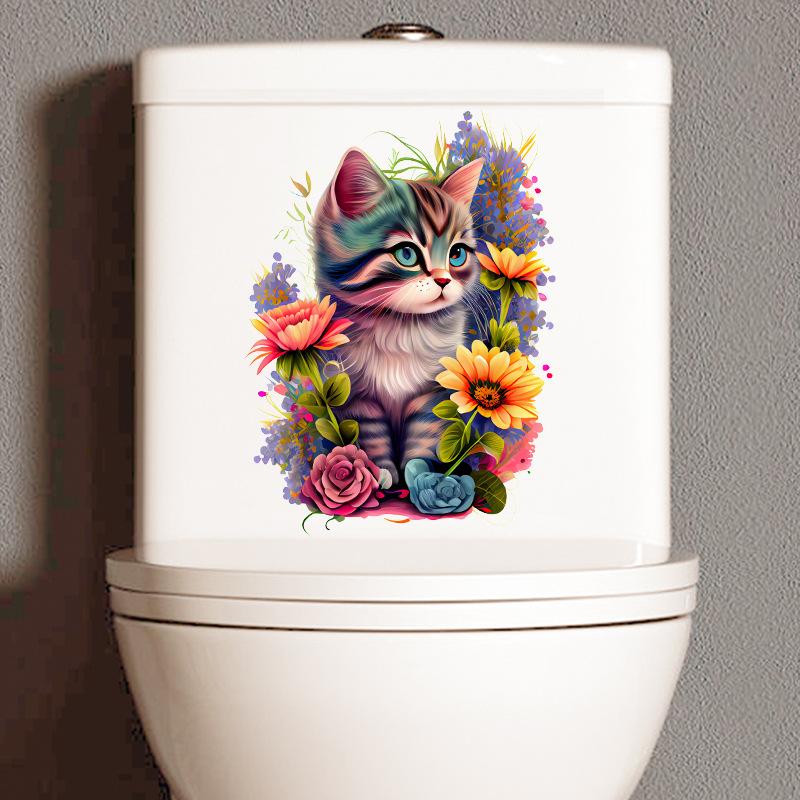 Мультфильм милый акварельный кот наклейка наклейки ванная комната украшение крышки унитаза водостойкая наклейка на стену