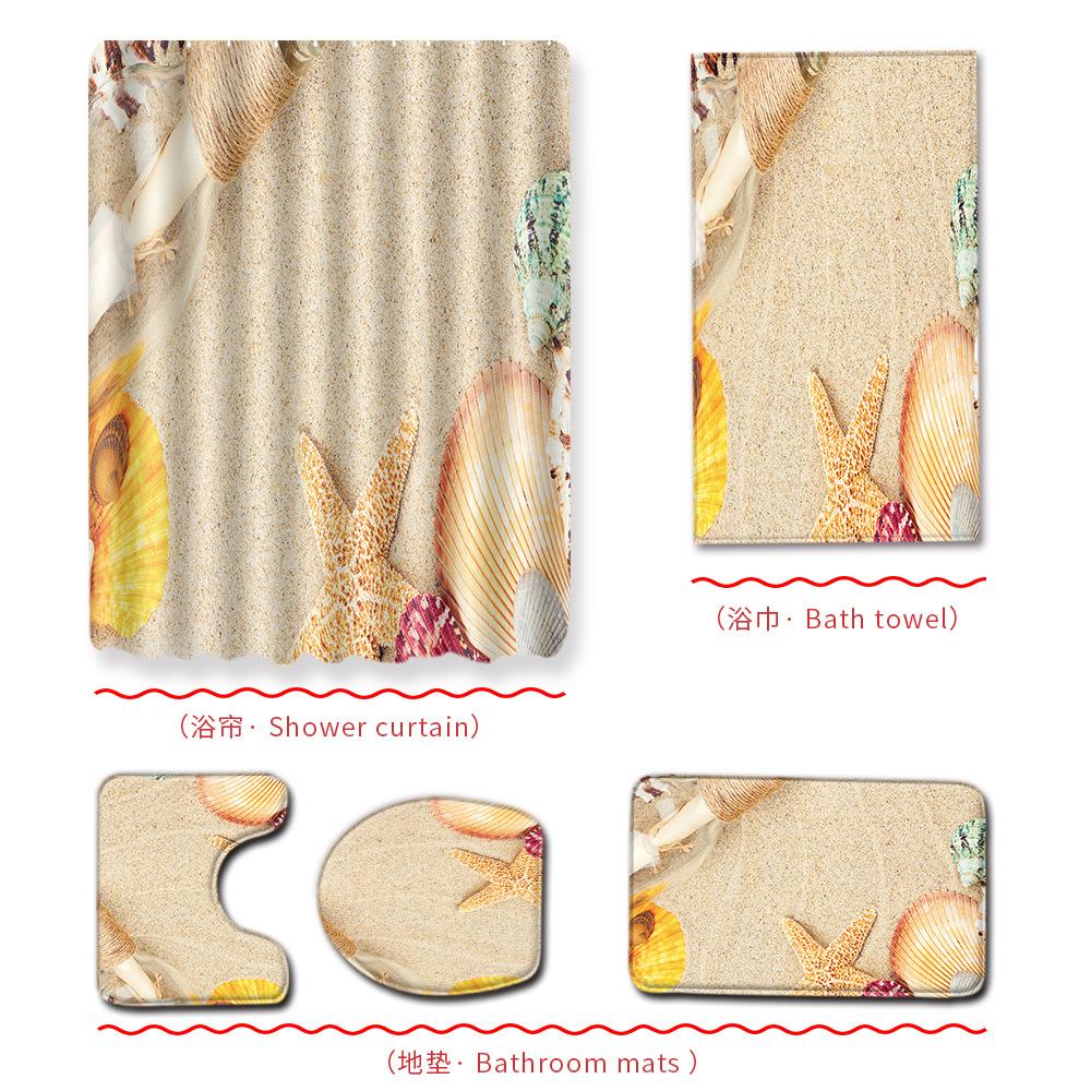 Пляж Океан Ванная Душевая шторка Банное полотенце Коврик для пола Набор из пяти предметов Туалет Туалетный коврик Коврик для душа