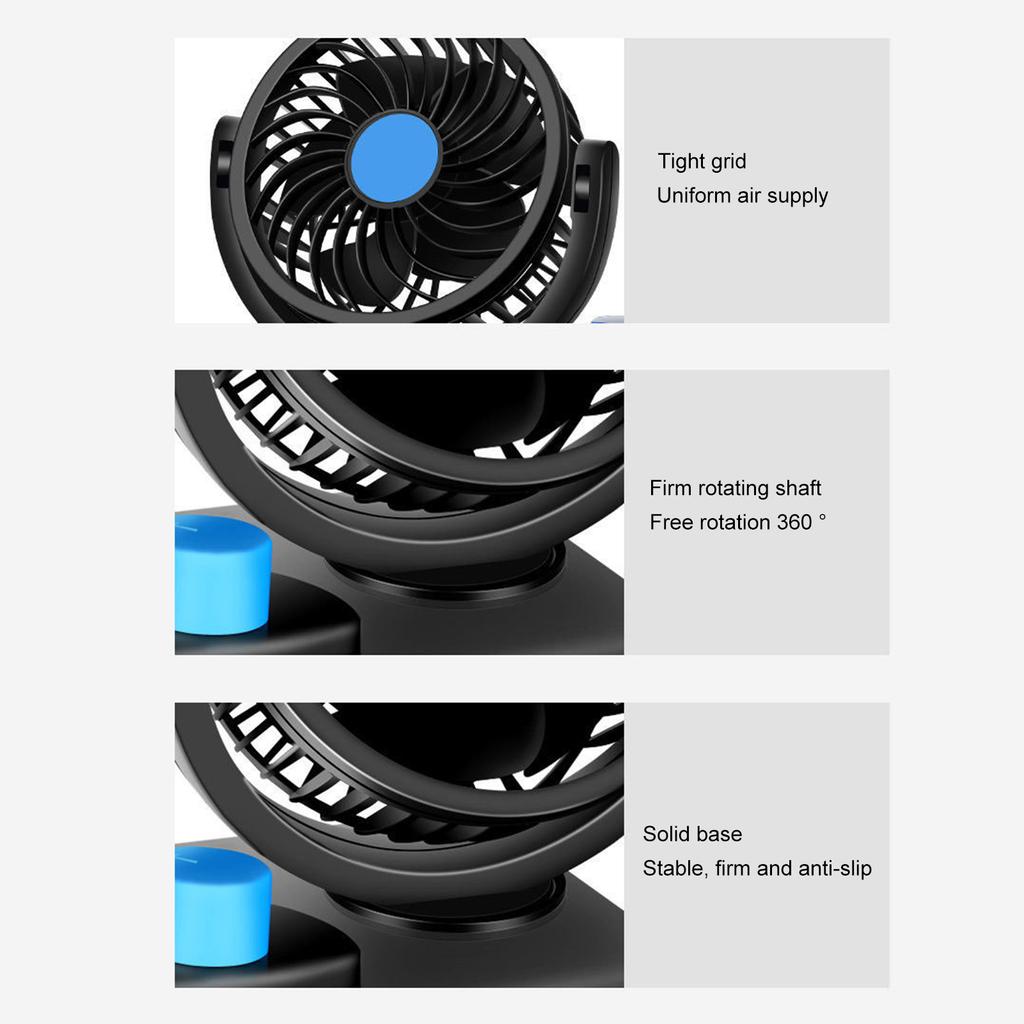 Автомобильный вентилятор охлаждения с двойной головкой, вращающийся на 360 градусов, 2 скорости, 12 В постоянного тока, сильная мощность, низкий уровень шума, сигарета