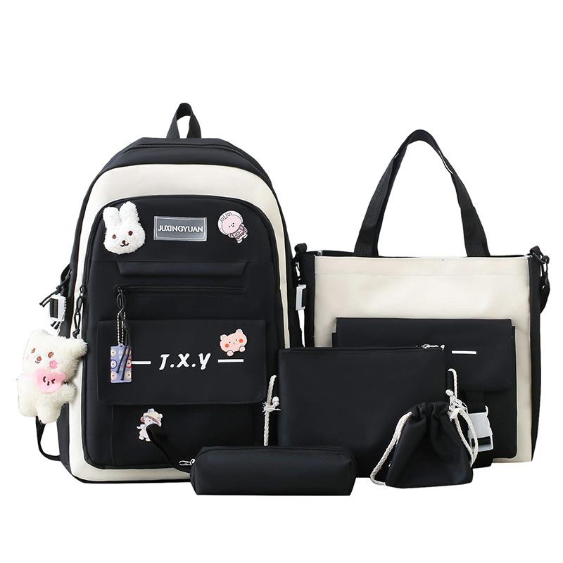 School Bag, Primary School, Junior High School, Multi-functional School Bag, Women's Large-capacity Backpack, Five-piece Set of Spine Protection