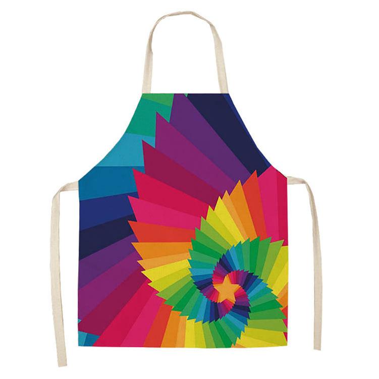 1Pcs Kitchen Apron Rainbow Colorful Geometric Printed Sleeveless Cotton Linen Aprons for Men Women Home Cleaning Tools 55*68cm