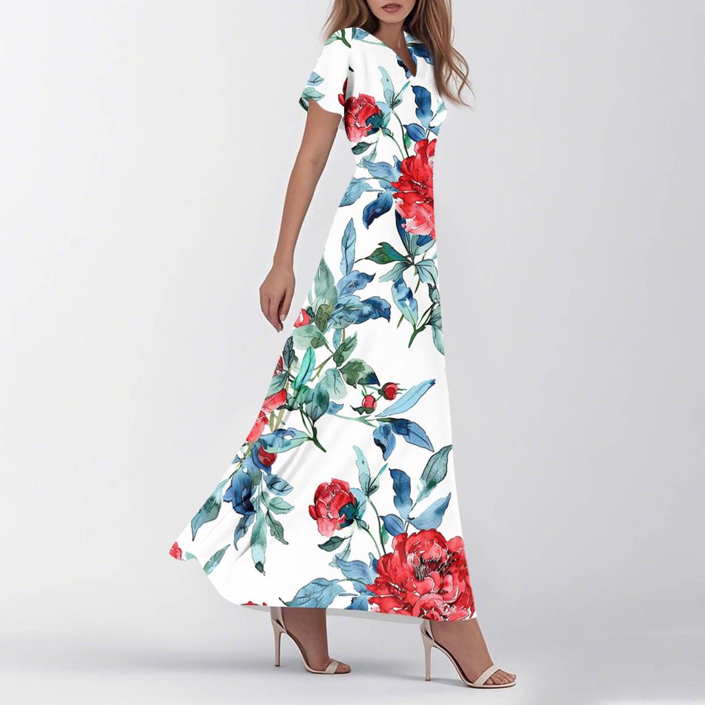 Женское летнее повседневное модное ретро-платье с цветочным принтом и коротким рукавом