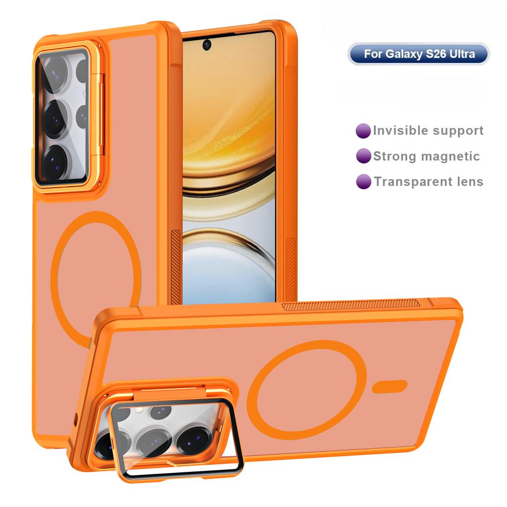 Magnetic Shockproof Phone Case for Samsung Galaxy S26 S25 Ultra S24 Plus S23 FE Invisible Bracket Acrylic Lens Protection Cover