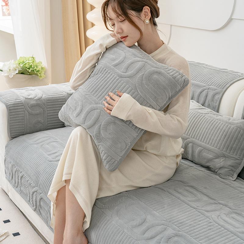 Winter Plush Non-Slip Sofa Cushion Modern Leather Cover Soft Seat Pad for Home Decor