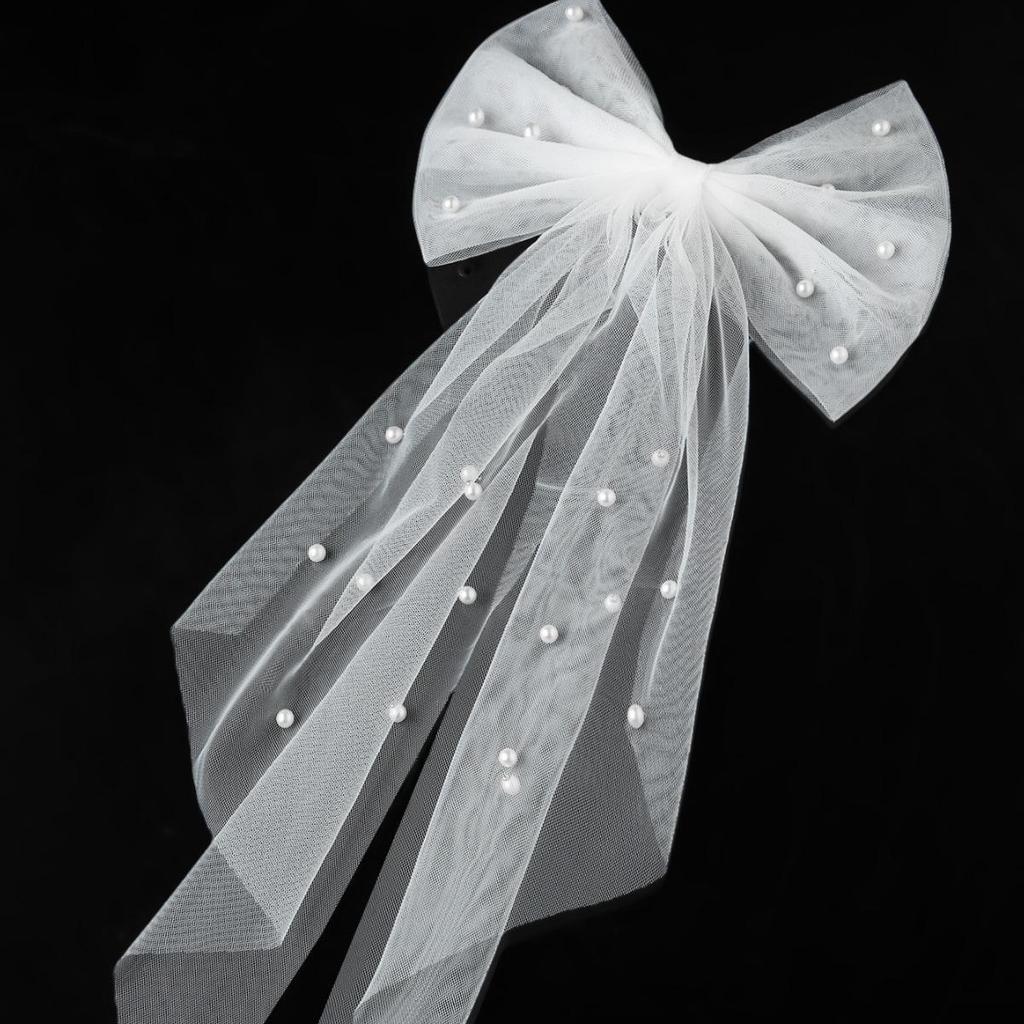 Жемчужный бант Сетчатая вуаль Головной убор для подружки невесты и свадебного платья Заколка для волос