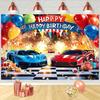 1 piece, 2D birthday party banner - Red and blue dual-color design for supercar - Polyester, for birthday party decorati