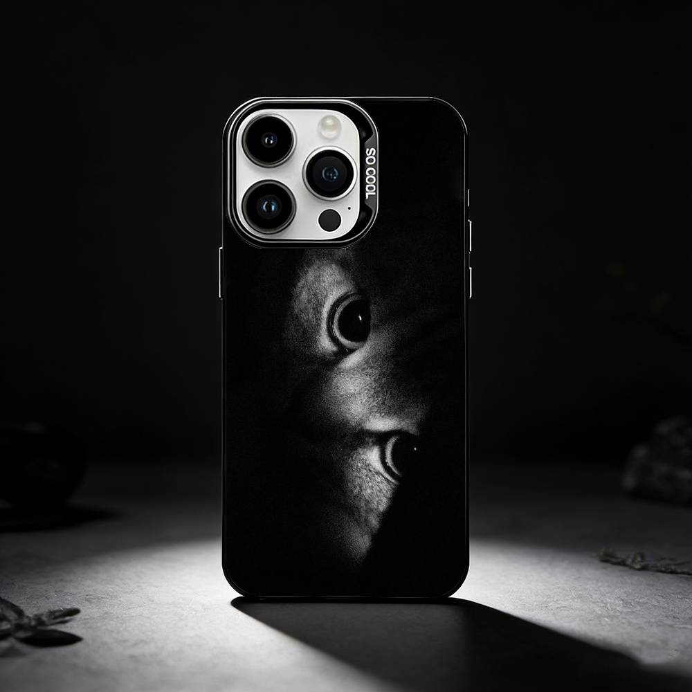 Black Cat Staring Eye Phone Case For iPhone 17,16,15,14,13,12,11 Plus,Pro Max,XS,Colored silver phone case