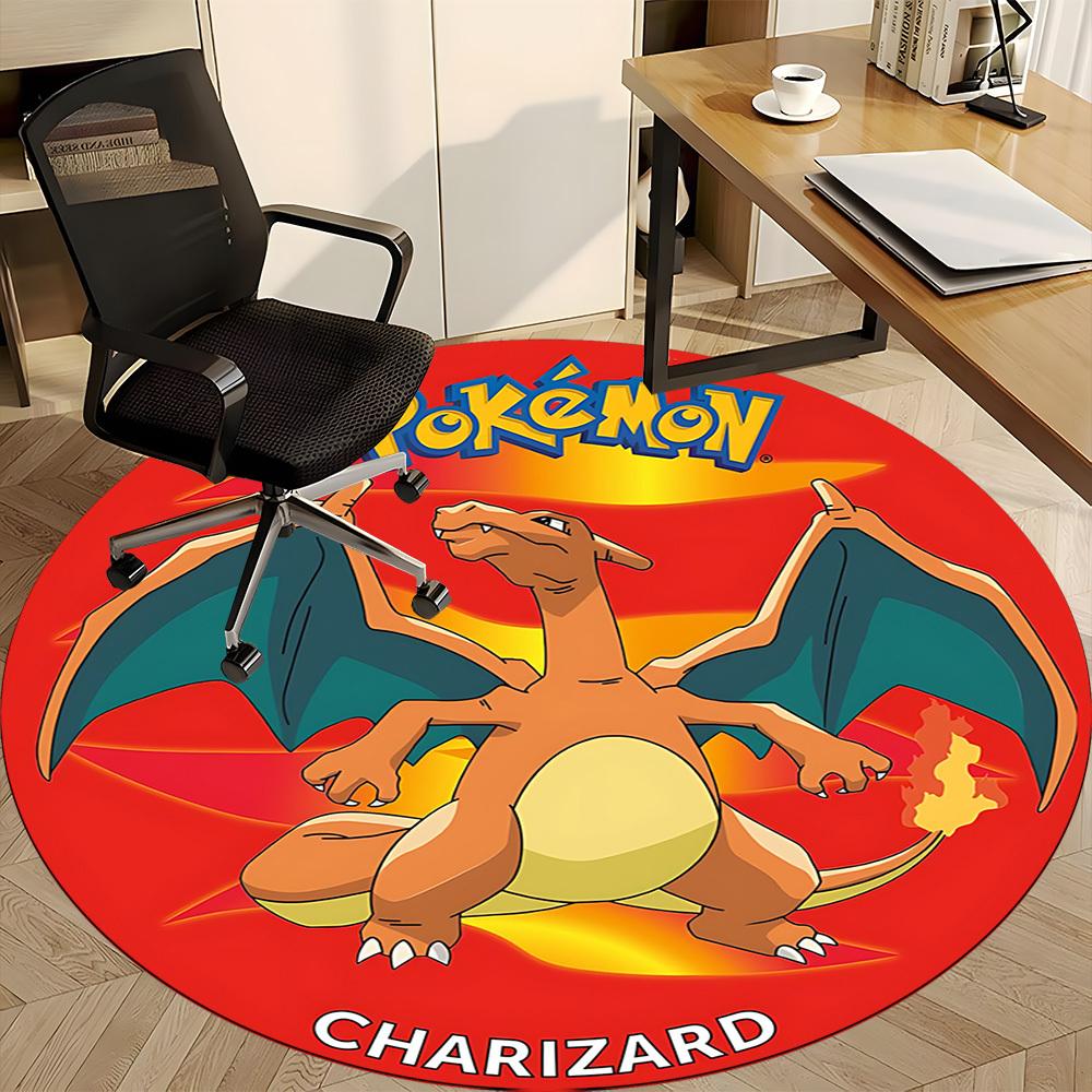1 шт. Круглый коврик для офиса Pokemon Charizard, Коврик для помещений, Подходит для офиса, Под офисные стулья, Спальни, Гостиной, Декор для дома, Декор комнаты