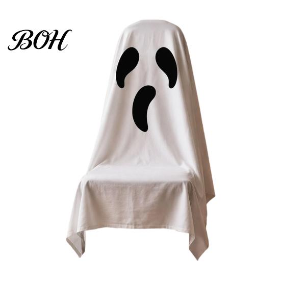 Decorative Seat Covers 1/4Pcs Halloween Ghost Chair Covers, Spooky Face Dining Slipcover, White for Home Kitchen Hotel Restaurant Pattern