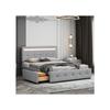 Lit - MUVOE - 140 X 200 Cm - Rembourré Avec LED - 4 Tiroirs - Gris