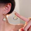 Cat's Eye Stone Apricot Leaf Earrings - Chic & Versatile Diamond Clip-Ons for Women