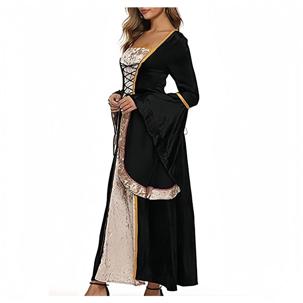 Женское расклешенное платье с длинными рукавами в стиле ретро из золотого бархата