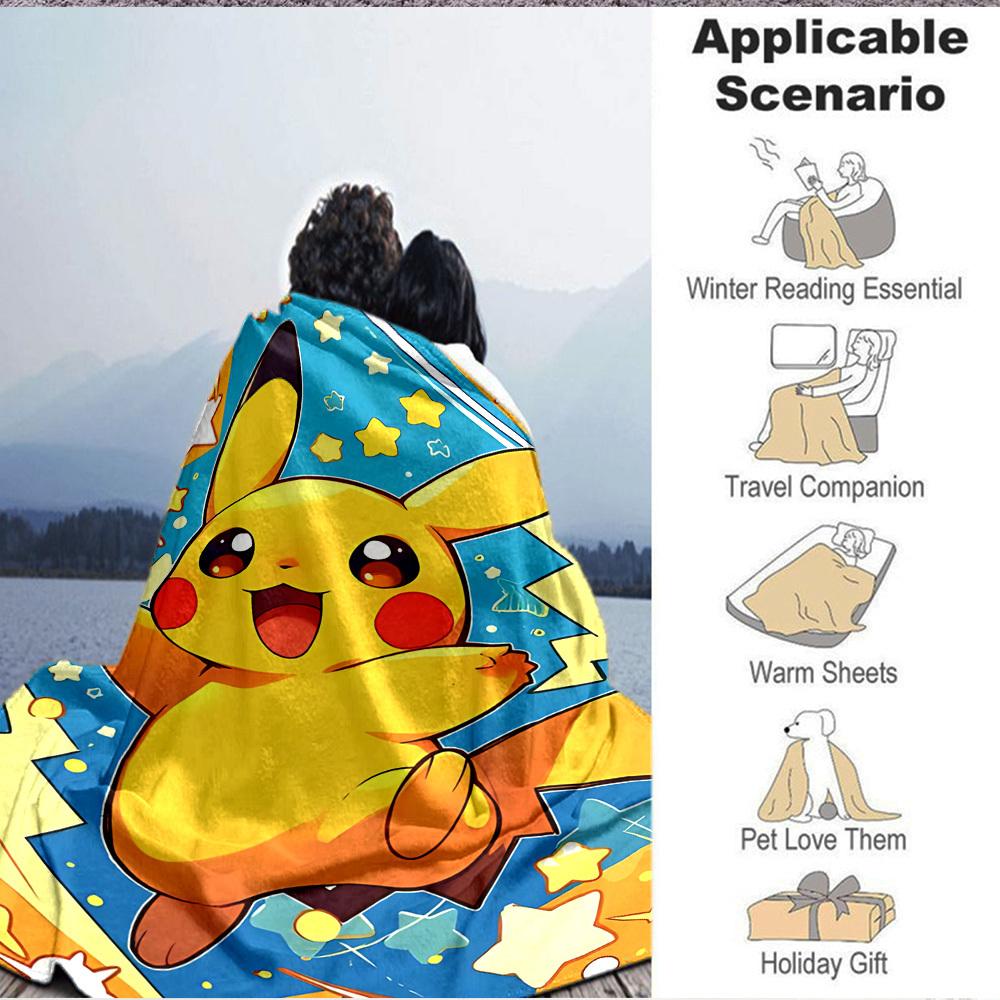 1pc Pikachu Star Flannel Blanket, Soft Skin Friendly with Digital Printing, Various Sizes Available for Family, Friends, Birthday