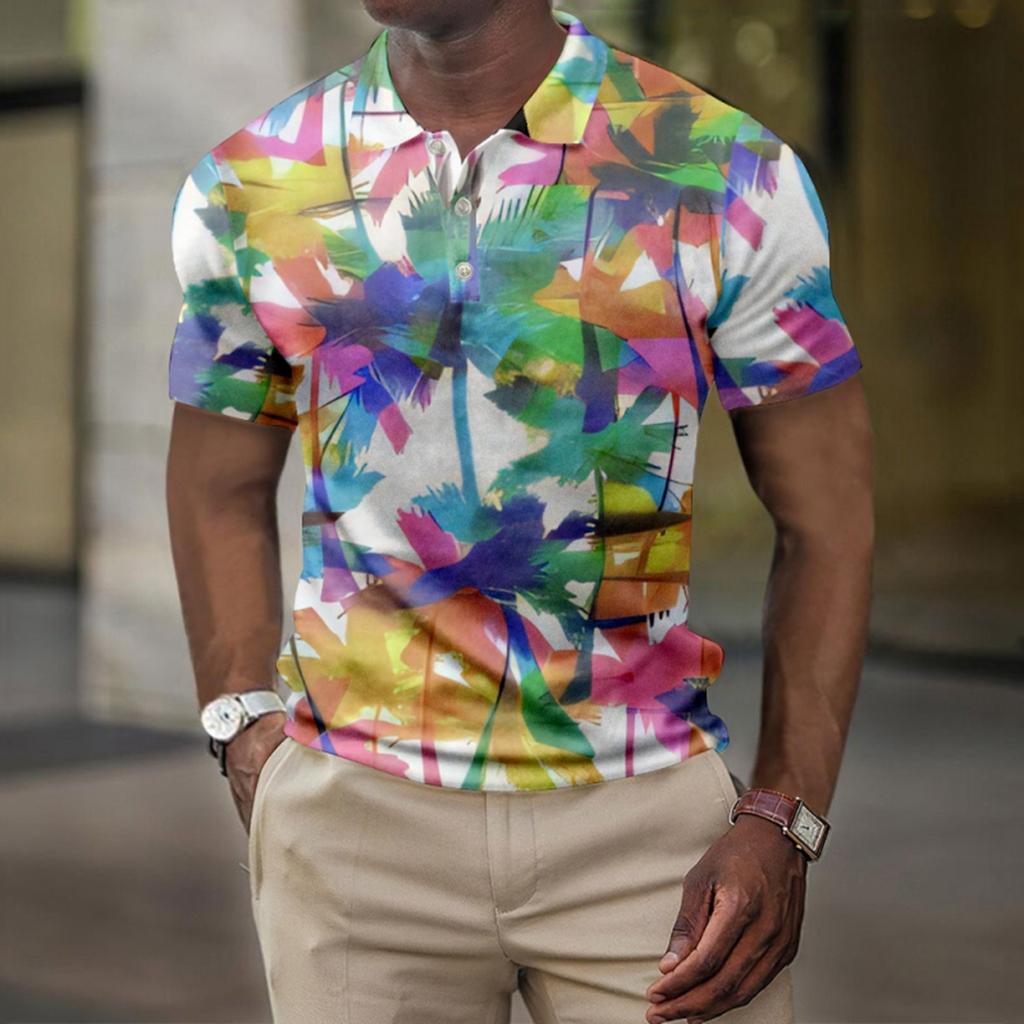 Men's Summer Hawaii Printed Golf Shirt Botton Short Sleeve Top Men's Casual Fashion Shirt