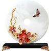 Blooming Jade Peace Buckle Display – Natural Stone Ornament with Enamel Butterfly & Floral Art – Elegant Oriental Home Decor for Entryway
