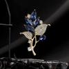 Elegant Blue Crystal Leaf Rhinestone Brooch for Women - Luxurious Design for Suits and Cheongsams