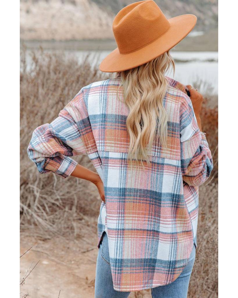 Azura Exchange Plaid Flap Pockets Shacket