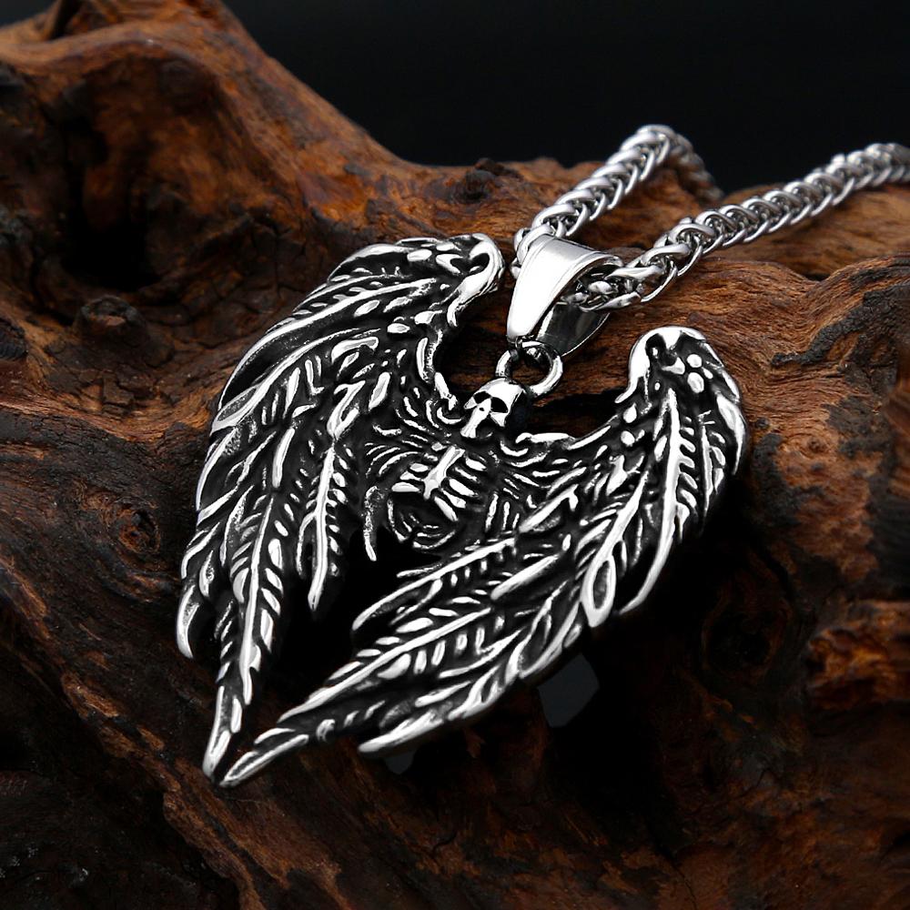 Ожерелье Череп с Ангельскими Крыльями Мужское Нержавеющая Сталь Креативный Ручной Работы Хип-Хоп Подвеска Ювелирное Изделие Подарок Дропшиппинг