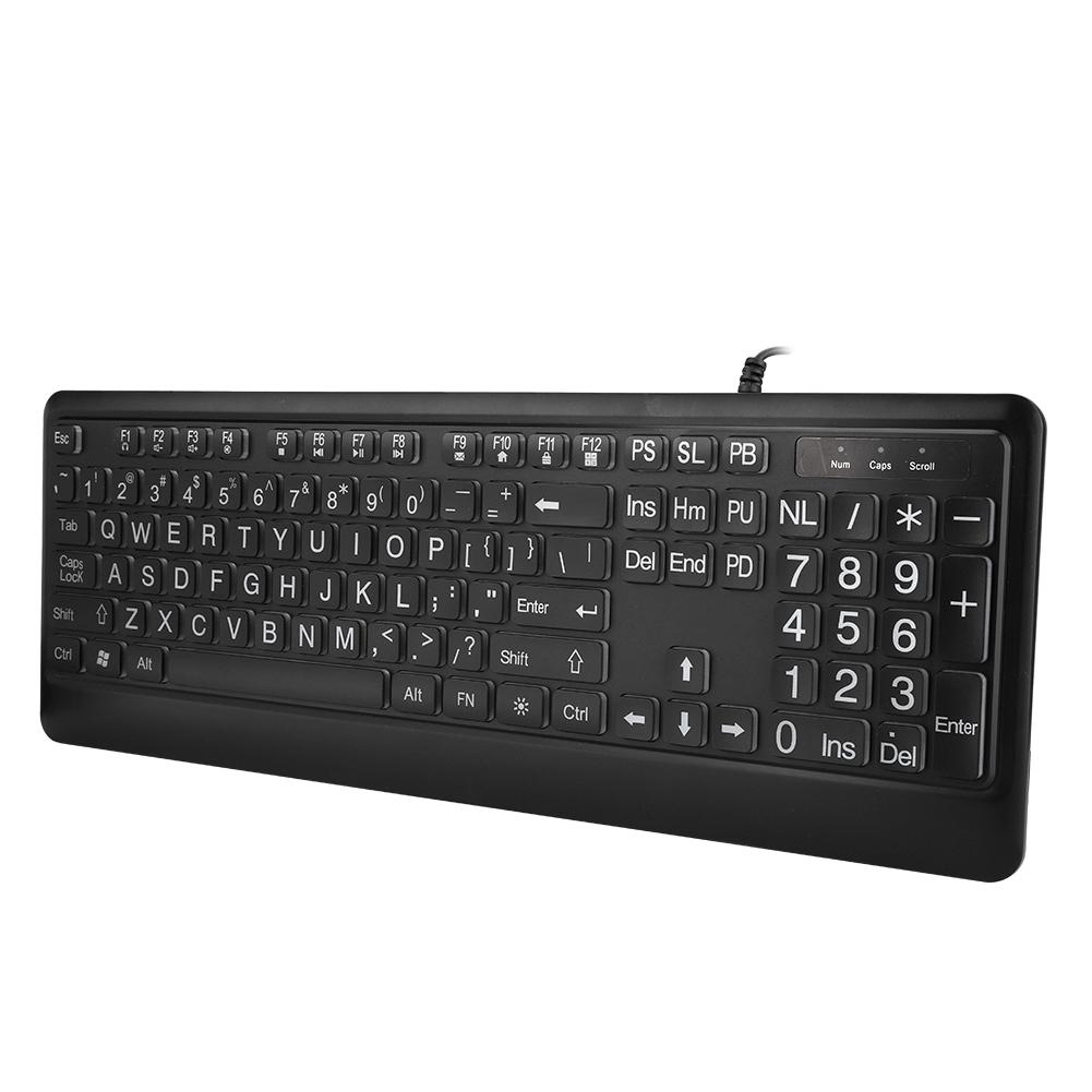 Ergonomic USB Interface Multimedia LED White Backlight Keyboard for Old Man