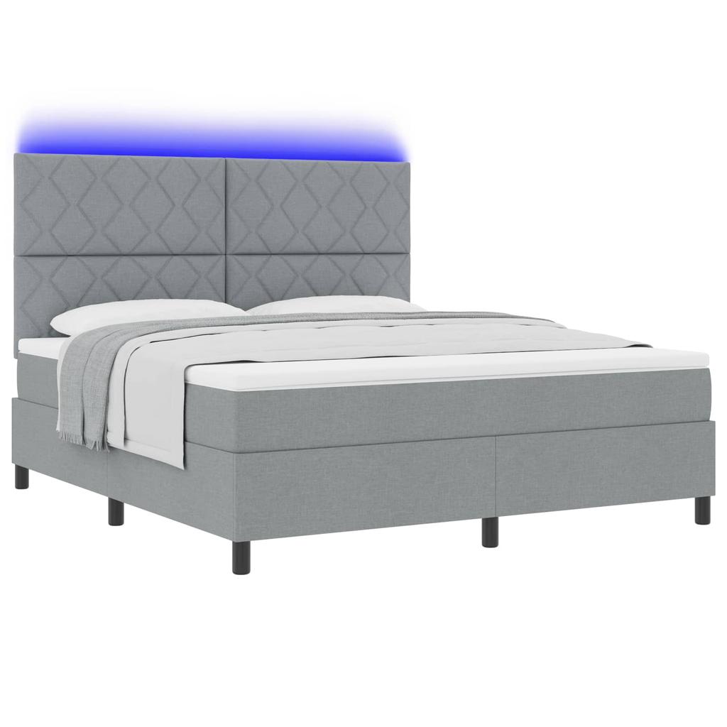 Boxspring Bed with LED Light Strips Light Gray 180 x 200 cm Fabric