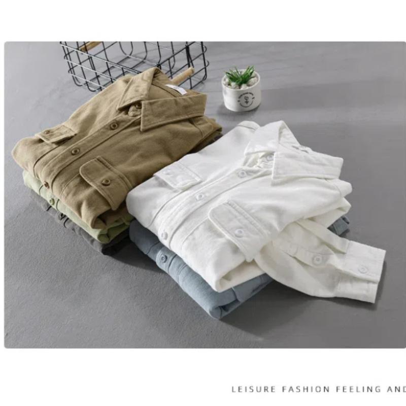 Осенние рубашки-карго для мужчин с воротником-лацканами, двойными карманами и длинным рукавом, повседневная рубашка, молодежная, популярная, из чистого хлопка, удобная, хорошего качества