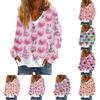 Women's Fashionable Short Jacket Casual Long Sleeved Valentine's Day Printed Single Breasted Plush Top