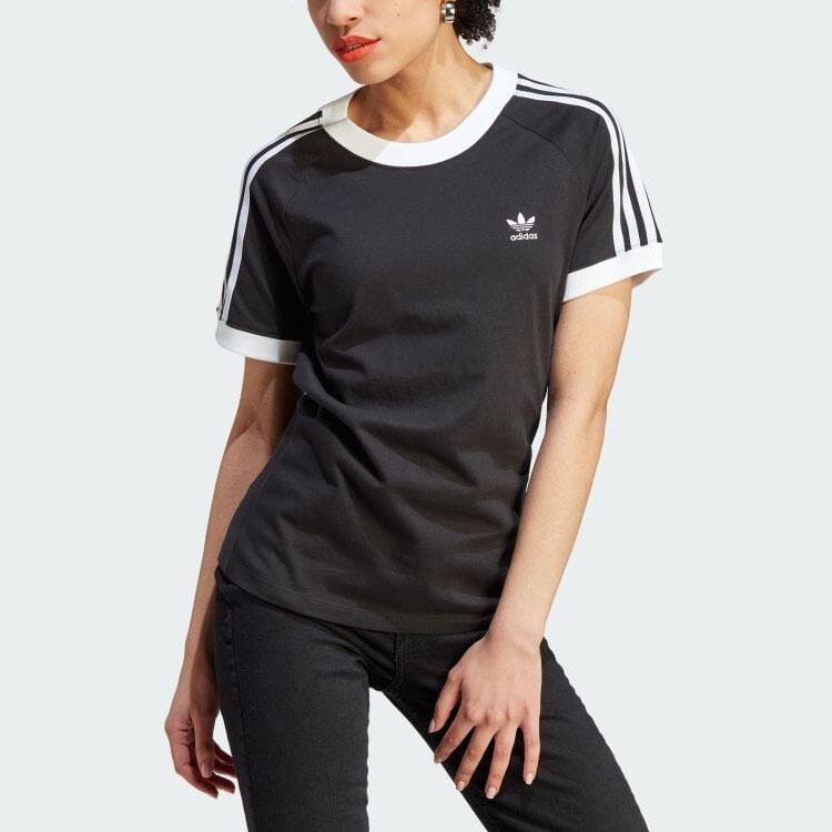Adidas Женская футболка с короткими рукавами и тремя полосками в виде трилистника Originals, черные IK4051