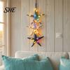 Starfish And Fish Pendant Decor Lighted Wooden Wall Decor, Beachy with Warm LEDs, Bathroom Bedroom Coastal Nautical Hanging for Beach House