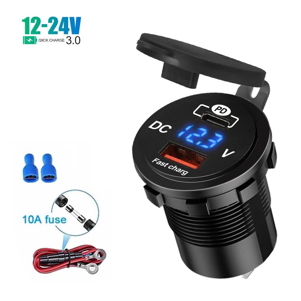 Dual USB Charger Socket Adapter Waterproof Power Outlet 4.2A LED Light for 12V/24V Car Boat Marine RV Motorcycle Truck