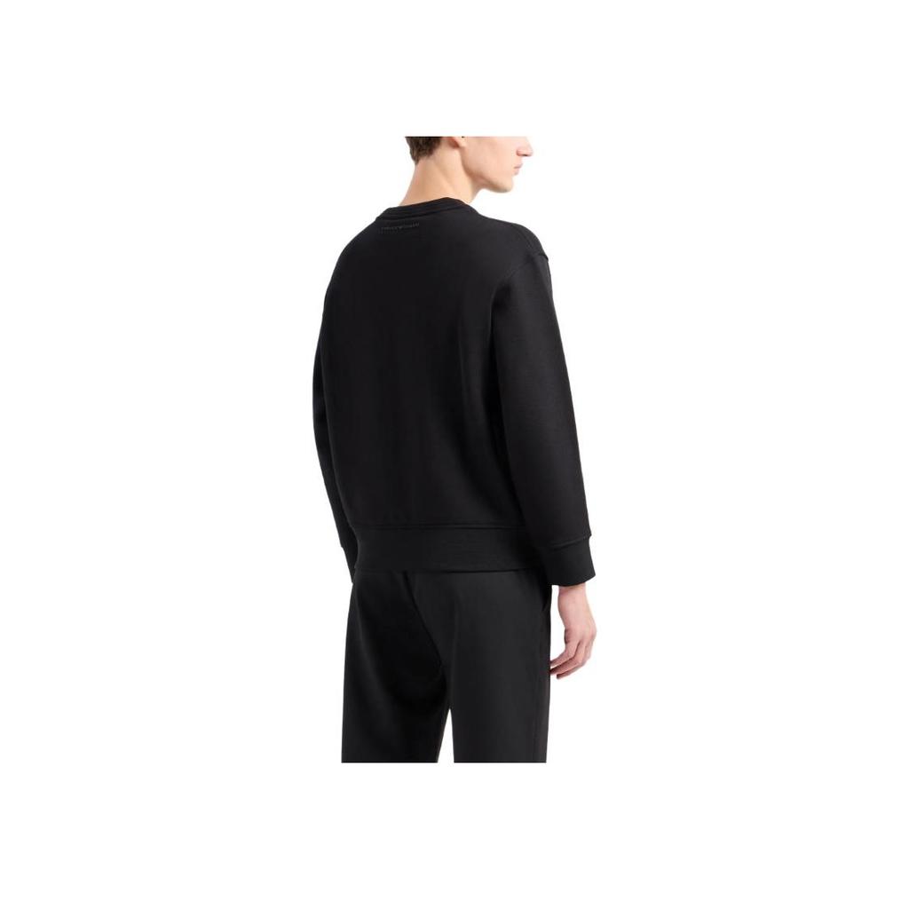 Emporio Armani Свитшот мужской с вышитым логотипом, однотонный, с круглым вырезом, длинным рукавом, SS24, цвет черный, 3D1M75-1JWPZ-0999