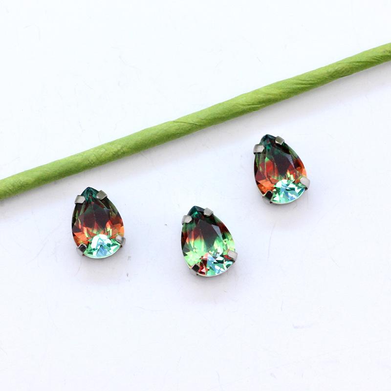 Серебряный коготь Капля Турмалин Бриллиант Градиентный драгоценный камень для DIY ювелирных изделий, обуви, сумок - 10x14 мм Кристальный камень.