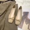 Summer Flat-bottomed Design Single Shoes Women's Square Head Soft Leather Gentle Pleated Shoes Pregnancy