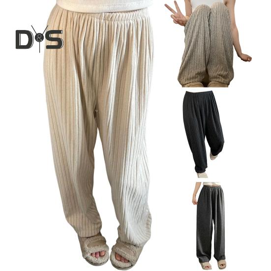 Зимние пижамные штаны из плотного плюша с эластичной талией, свободные, сохраняющие тепло, с широкими штанинами, женские брюки для домашней одежды, однотонные брюки для отдыха