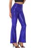 Allegra K Polka Dot and Sequined Belle Stretch Shiny Flare Pants, Women's, Blue Purple, Size L