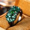Vintage Green Zircon Flower Engagement Rings for Women Luxury Black Gold Color Wedding Ring Fashion Jewelry Gift