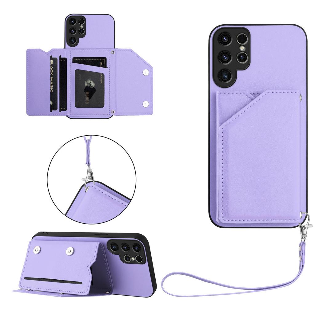 Чехол для Samsung Galaxy S23 Ultra с держателем для карт, подставкой, покрытием soft-touch и ремешком на запястье