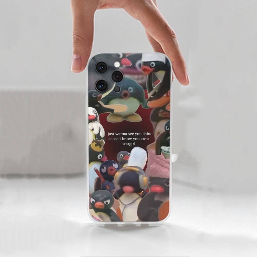Cartoon Pingu Penguin Phone Case For iPhone,14,13,XR,SE,12,15,Pro,Max,Plus,11,17,16,X,XS,Mini Transparent Soft Cover