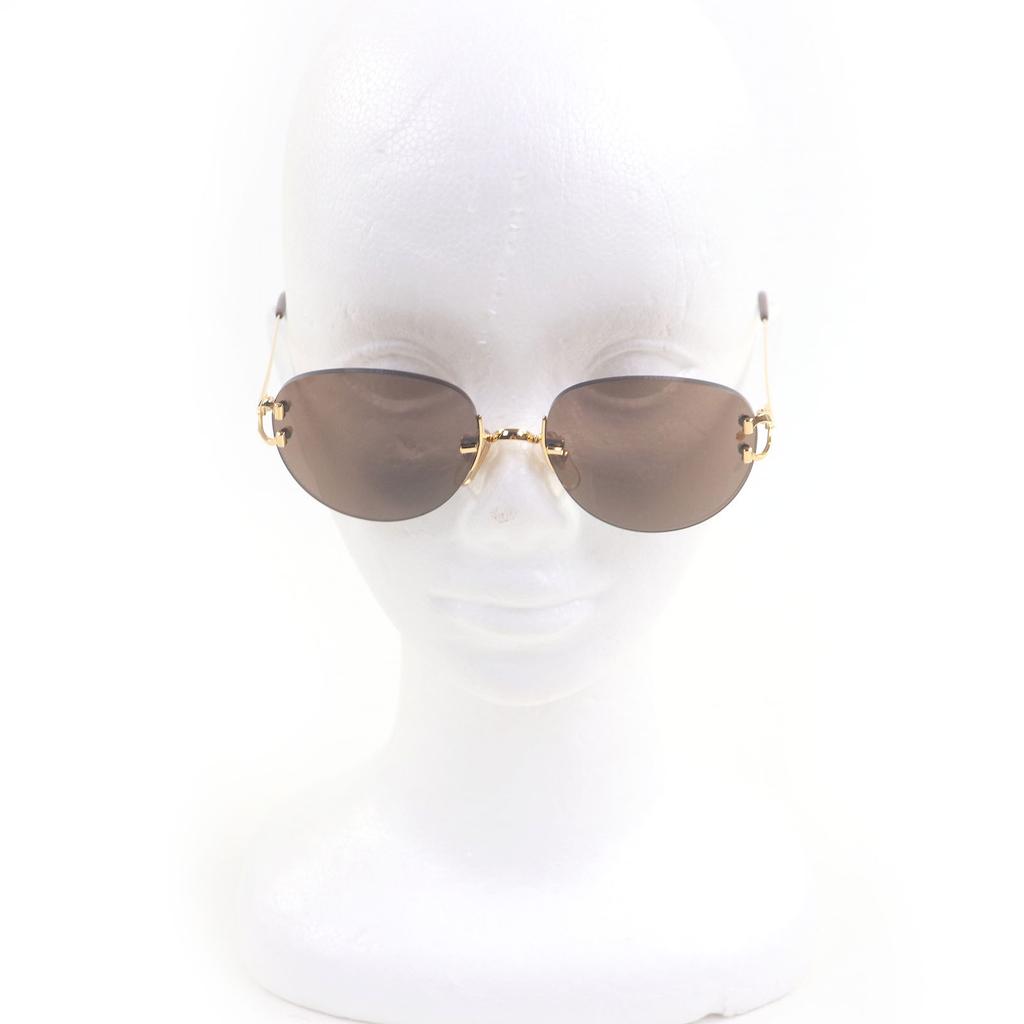 Отличные солнцезащитные очки Cartier Безободковые Двухточечные Коричневые золотистые мужские Б/У