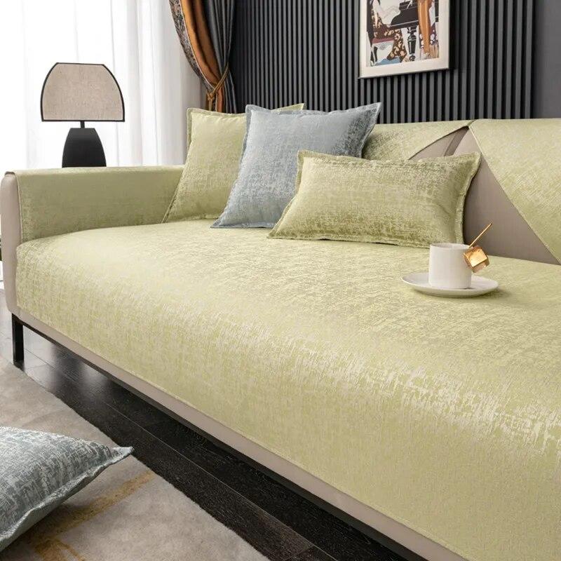 Жаккардовый чехол для дивана из синели, европейский стиль, однотонная полоска, современный нескользящий атласный край, чехол для кресла, полотенце, четыре сезона, роды