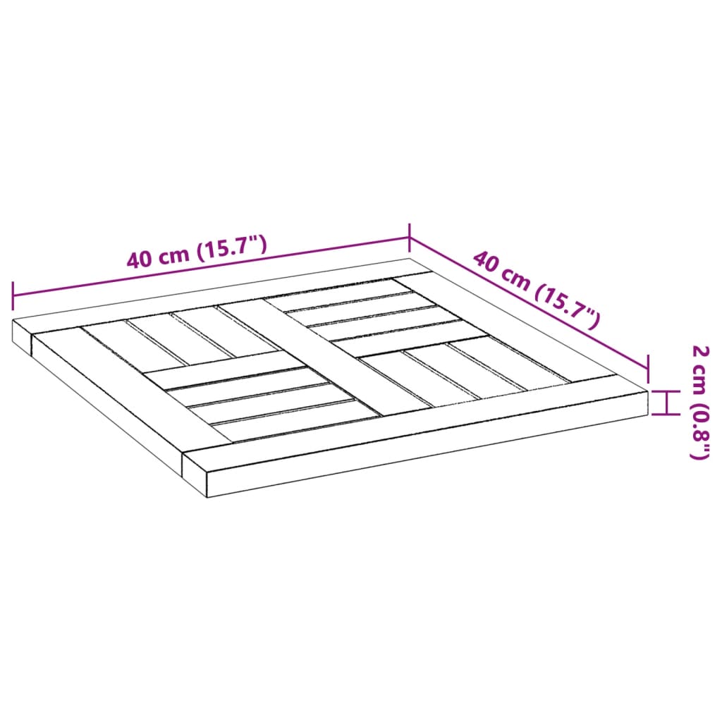 Table Top 40x40x2 cm Square Solid Acacia Wood