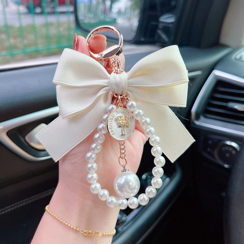 Pearl Chain Bow Key Chain Big Bow Car Key Holder Fashion Car Keychain