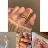 Elegant Korean Style Double Layer Wave Pearl Zircon Open Adjustable Ring For Women