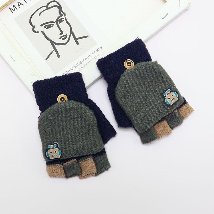 Детские зимние шерстяные перчатки-варежки с откидным верхом - Теплые, мультяшный дизайн для мальчиков и девочек младшего школьного возраста